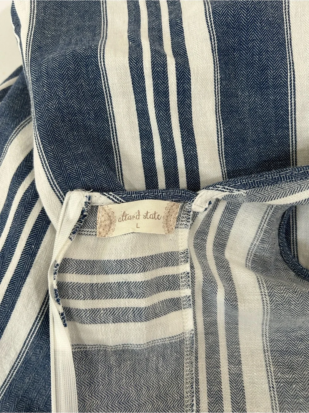 Altar’d State Striped Blue & White Wide-Leg Jumpsuit with Tie Front - Picture 8 of 8